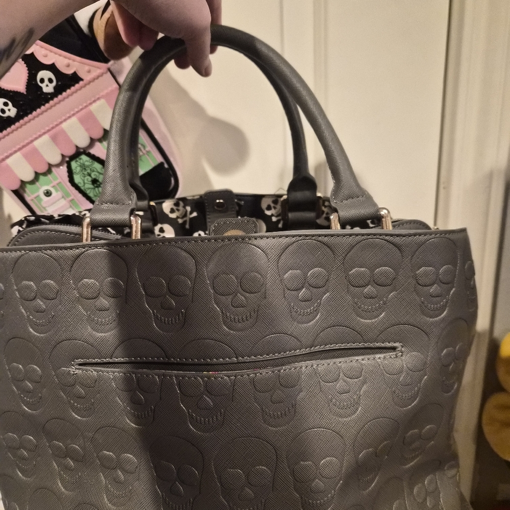 Gray Skull Embossed Handbag- Betsey Johnson